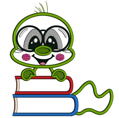 Bookworm With Books Applique Machine Embroidery Design Digitized Pattern