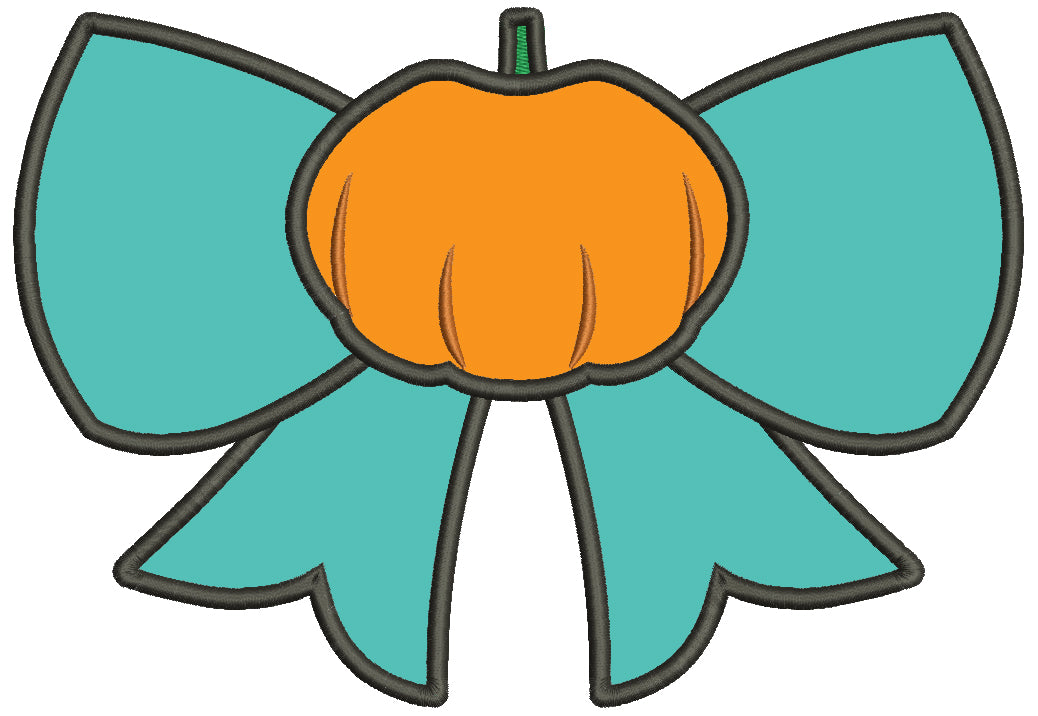 Bow With a Pumpkin Fall Applique Machine Embroidery Design Digitized Pattern
