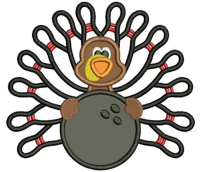 Bowling Turkey Thanksgiving Applique Machine Embroidery Digitized Design Pattern