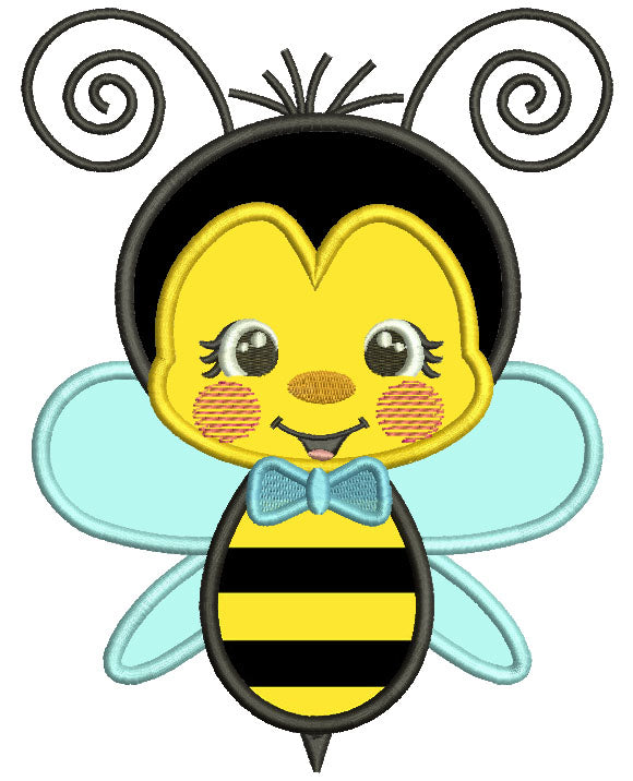 Boy Bee Wearing a Bow tie Applique Machine Embroidery Design Digitized Pattern