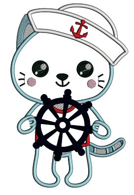 Boy Cat Sailor At The Helm Marine Applique Machine Embroidery Design Digitized Pattern
