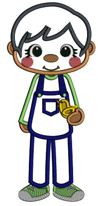 Boy Farmer Holding Little Chick Applique Machine Embroidery Design Digitized Pattern