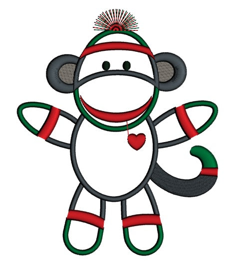 Boy Sock Monkey Applique Machine Embroidery Digitized Design Pattern