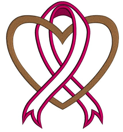 Breast Cancer Awareness Ribbon With Heart Applique Machine Embroidery Design Digitized Pattern