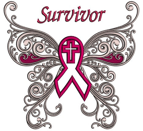 Breast Cancer Survivor Butterfly With Cross Applique Machine Embroidery Design Digitized Pattern