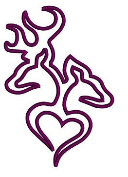 Browning Doe, Buck, deer with Heart digitized machine embroidery Applique design - Instant Download -4x4 , 5x7, and 6x10 hoops