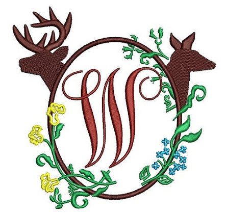 Buck and Doe Frame Machine Embroidery Digitized Filled Design Pattern- Instant Download - 4x4 ,5x7,6x10 -hoops