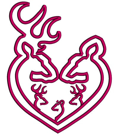 Buck and Doe and three kids two boys and a girl Applique Machine Embroidery Design Digitized Pattern