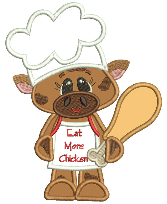 Bull Cook With Eat More Chicken Apron Applique Machine Embroidery Design Digitized Pattern