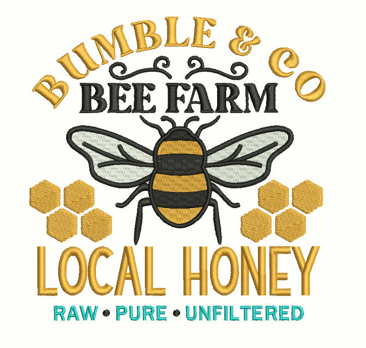 Bumble And Co Bee Farm Local Honey Raw Pure Unfiltered Filled Machine Embroidery Design Digitized Pattern