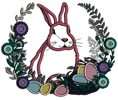 Bunny And Easter Eggs Wreath Applique Machine Embroidery Design Digitized Pattern