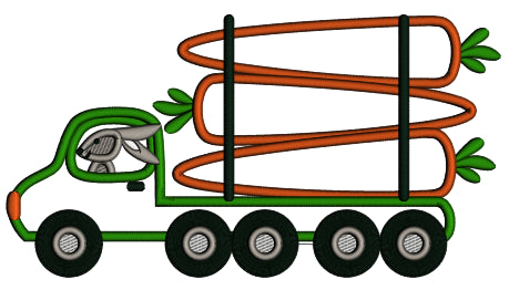 Bunny Driving a Truck With Carrots Easter Applique Machine Embroidery Design Digitized Pattern