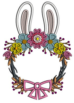 Bunny Ear Wreath Easter Applique Machine Embroidery Design Digitized Pattern