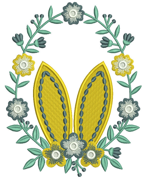 Bunny Ears Wreath Easter Filled Machine Embroidery Design Digitized Pattern