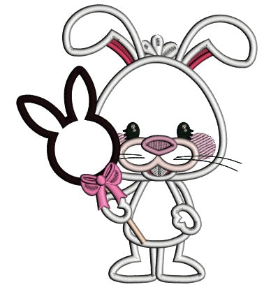 Bunny Holding Chocolate Bunny Candy Applique Easter Machine Embroidery Design Digitized Pattern