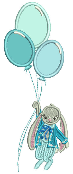 Bunny Holding Three Balloons Easter Applique Machine Embroidery Design Digitized Pattern
