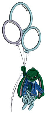 Bunny Holding Three Balloons Easter Applique Machine Embroidery Design Digitized Pattern