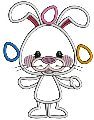 Bunny Juggling Easter Eggs Applique Machine Embroidery Design Digitized Pattern