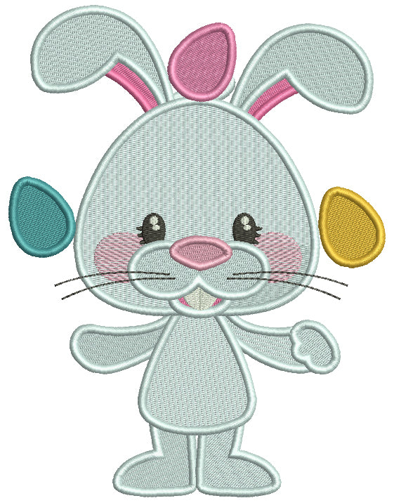 Bunny Juggling Easter Eggs Filled Machine Embroidery Design Digitized Pattern