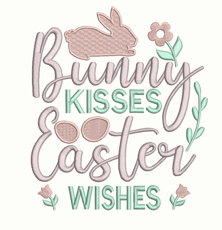 Bunny Kisses Easter Wishes Filled Machine Embroidery Design Digitized Pattern