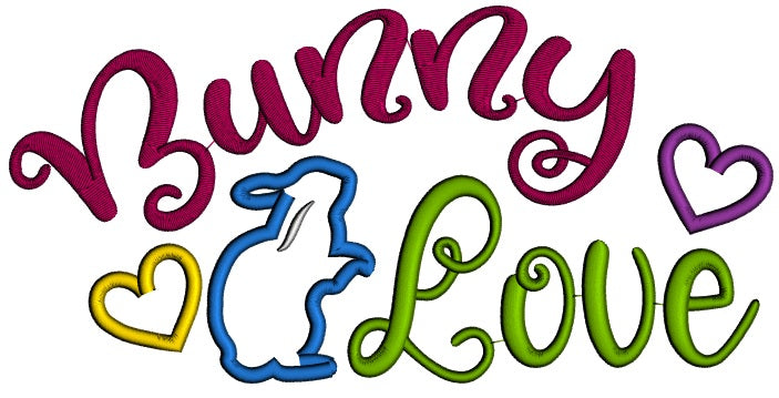 Bunny Love With Hearts Applique Easter Machine Embroidery Design Digitized Pattern