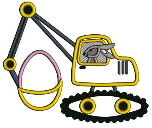 Bunny Operating Excavator With Easter Egg Applique Machine Embroidery Design Digitized Pattern