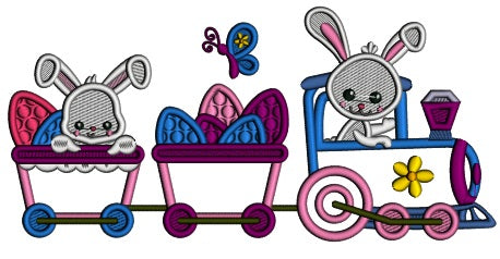 Bunny Train With Butterfly And Easter Eggs Applique Machine Embroidery Design Digitized Patterny