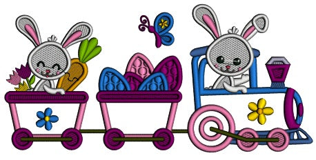 Bunny Train With Carrots And Easter Eggs Applique Machine Embroidery Design Digitized Pattern