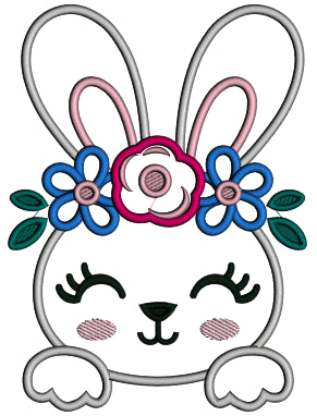 Bunny With Flower Head Arrangement Easter Applique Machine Embroidery Design Digitized Pattern