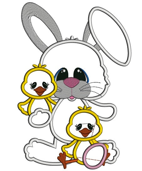 Bunny With Little Chicks Easter Applique Machine Embroidery Design Digitized Pattern