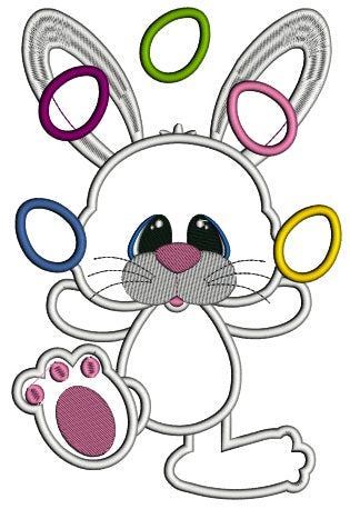 Bunny Juggling Easter Eggs Applique Machine Embroidery Design Digitized Pattern