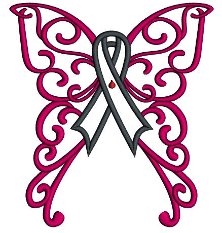 Butterfly Wings Cure Diabetes Ribbon Applique Machine Embroidery Design Digitized Pattern