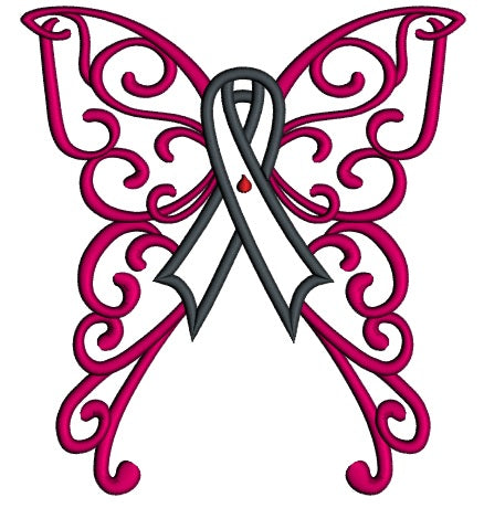 Butterfly Wings Cure Diabetes Ribbon Applique Machine Embroidery Design Digitized Pattern