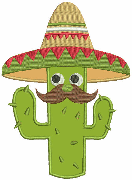 Cactus Wearing Sombrero Applique Machine Embroidery Design Digitized Pattern