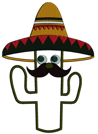 Cactus Wearing Sombrero Applique Machine Embroidery Design Digitized Pattern