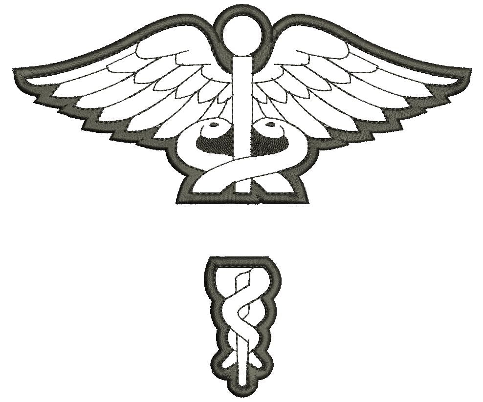 Caduceus Medical Split Applique Nurse Doctor LPN Machine Embroidery Design Digitized Pattern