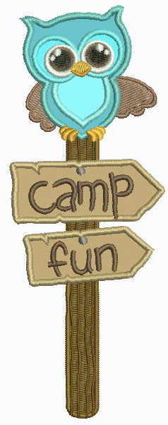 Camp Fun Owl Post Applique Machine Embroidery Design Digitized Pattern