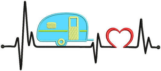 Camper Heartbeat Love Applique Machine Embroidery Design Digitized Pattern