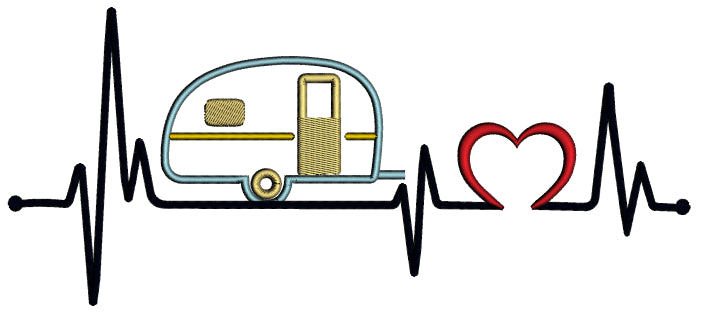 Camper Heartbeat Love Applique Machine Embroidery Design Digitized Pattern