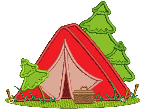 Camping Tent and Trees Applique Machine Embroidery Design Digitized Pattern