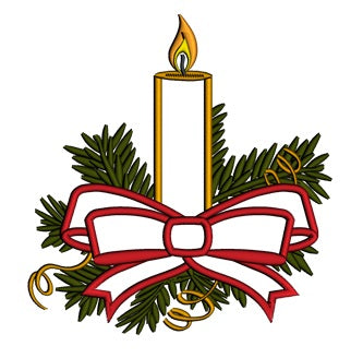 Candle With Ribbon Christmas Applique Machine Embroidery Digitized Design Pattern