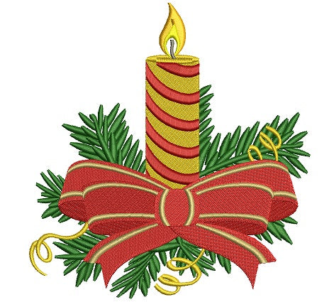 Candle With Ribbon Christmas Filled Machine Embroidery Digitized Design Pattern