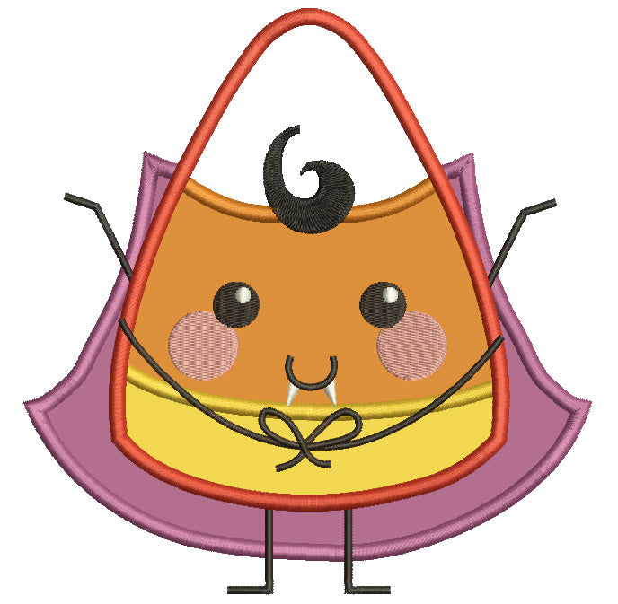 Candy Corn Vampire Wearing Cape Halloween Applique Machine Embroidery Digitized Design Pattern