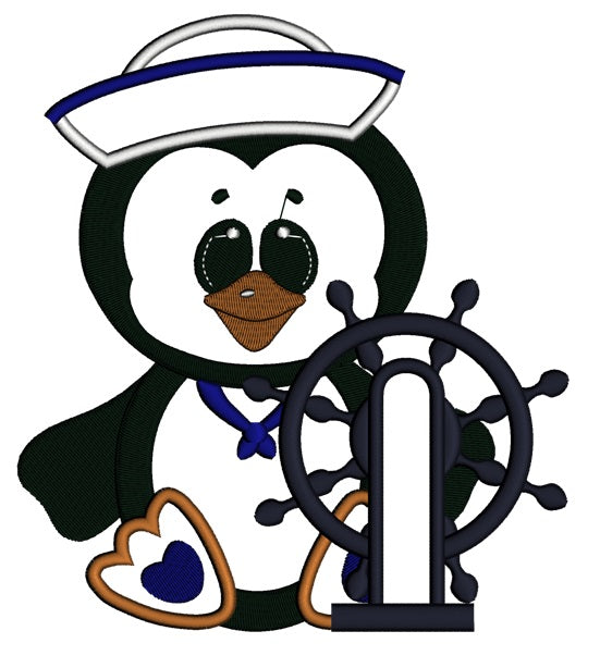 Captain Penguin Marine Applique Machine Embroidery Digitized Design Pattern