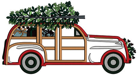 Car Full Of Presents With Christmas Tree On Top Applique Machine Embroidery Design Digitized Pattern Filled Machine Embroidery Design Digitized Pattern