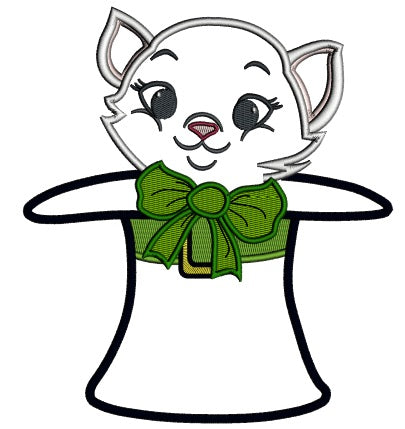 Cat Inside Big Hat St. Patrick's Day Applique Machine Embroidery Design Digitized Pattern