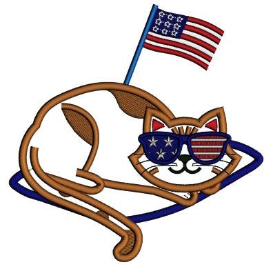 Cat Wearing USA Sunglasses With American Flag 4th Of July Independence Day Patriotic Applique Machine Embroidery Design Digitized Patterny
