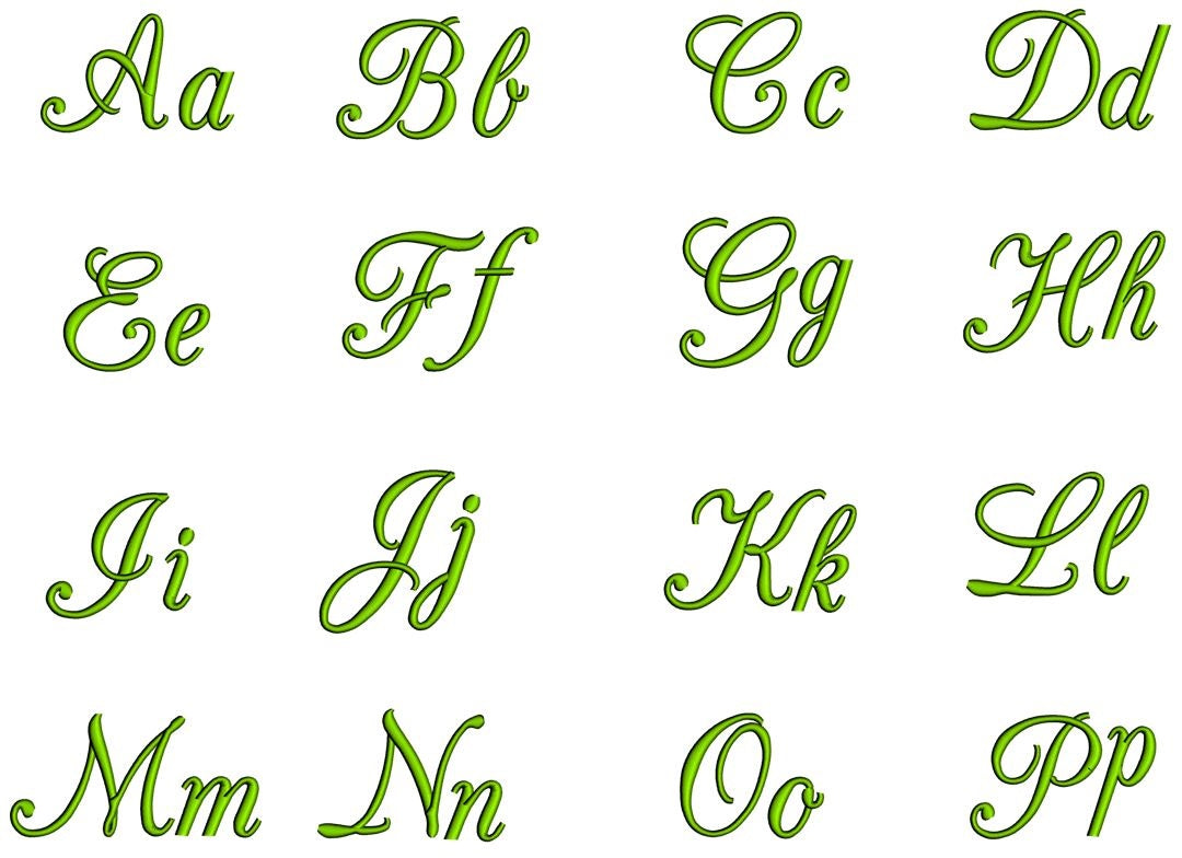 Champagne Satin Script Machine Embroidery Font Upper and Lower Case 1 2 3 inches
