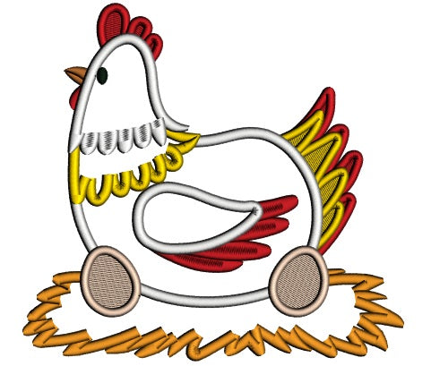 Chicken Laying Eggs Applique Machine Embroidery Digitized Design Pattern