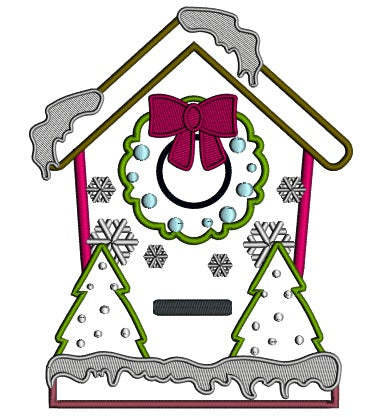 Christmas Birdhouse Applique Machine Embroidery Design Digitized Pattern